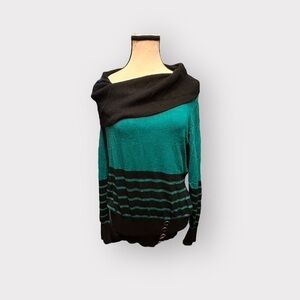 Women’s Aubainerie Deep Teal Striped Cowl Neck Sweater XL